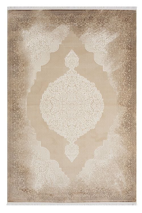 Seyran Halı Asya 524 Vizon Akrilik Çerçeveli Dokuma Taban Saçaklı Klasik Şık Halı