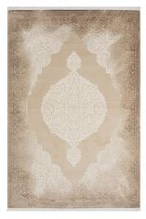 Seyran Halı Asya 524 Vizon Akrilik Çerçeveli Dokuma Taban Saçaklı Klasik Şık Halı