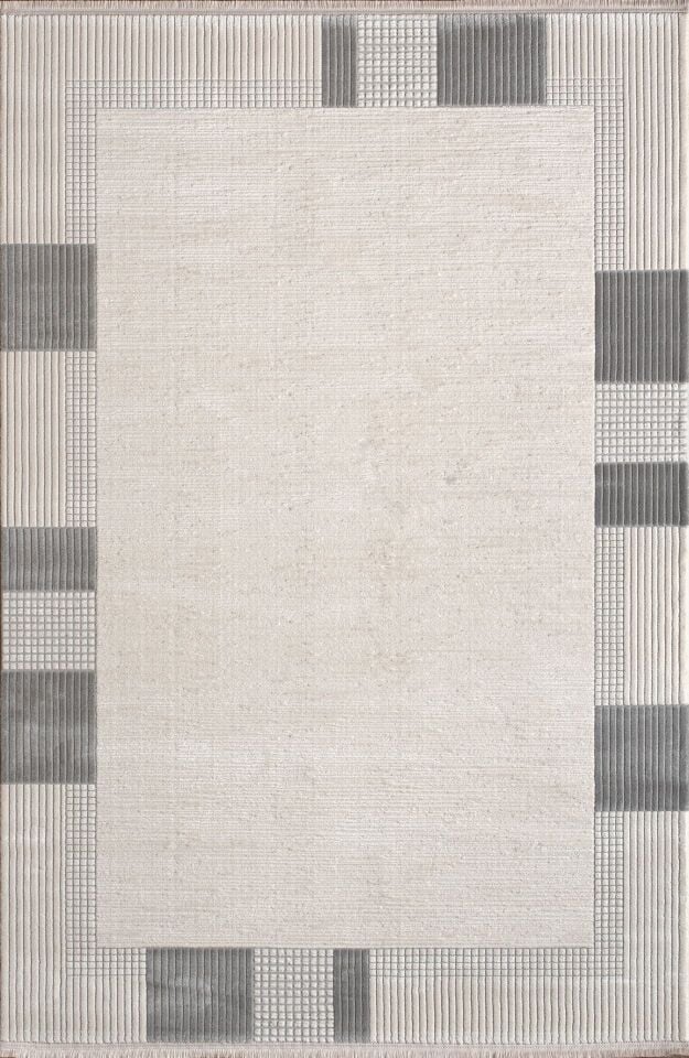 Artemis Halı Petinya 06175A Krem Gri Akrilik Polyester Çerçeveli Modern Oturma Odası Halısı