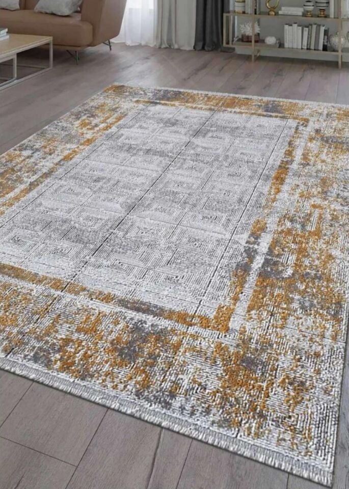 Royal Halı Nova NQ01B Gri Sarı Hav Toz Vermez Yumuşak Dokulu Yüksek Kaliteli Makine Dokuması Halı