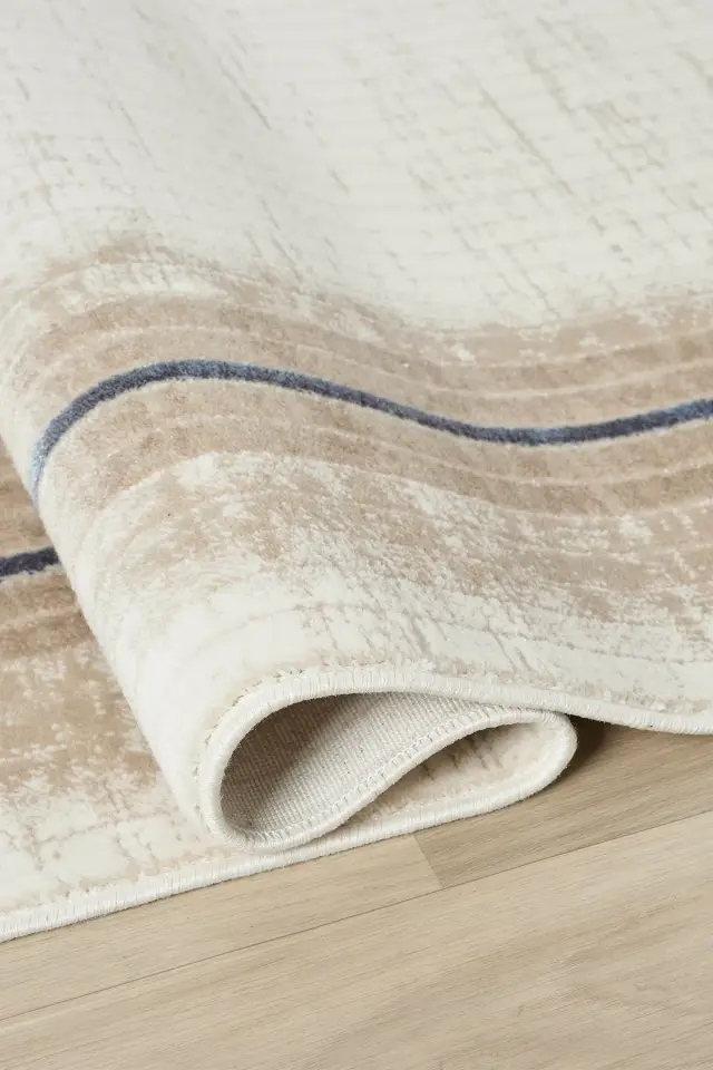 Seyran Halı Asya 526 Mavi Akrilik Çerçeveli Dokuma Taban Saçaklı Modern Şık Halı