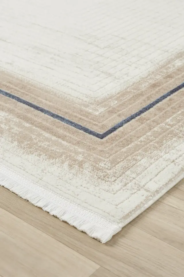 Seyran Halı Asya 526 Mavi Akrilik Çerçeveli Dokuma Taban Saçaklı Modern Şık Halı