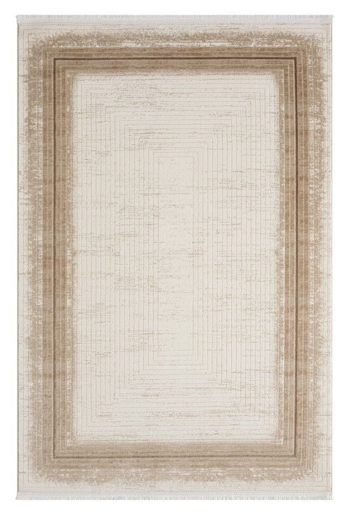 Seyran Halı Asya 526 Vizon Akrilik Çerçeveli Dokuma Taban Saçaklı Modern Şık Halı