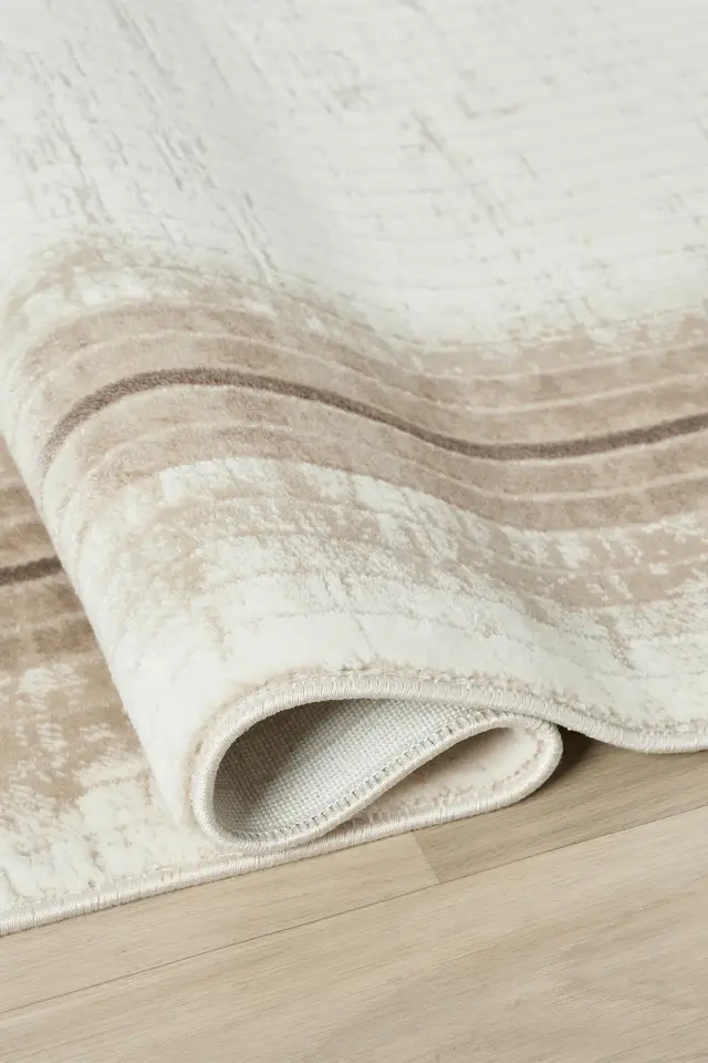 Seyran Halı Asya 526 Vizon Akrilik Çerçeveli Dokuma Taban Saçaklı Modern Şık Halı