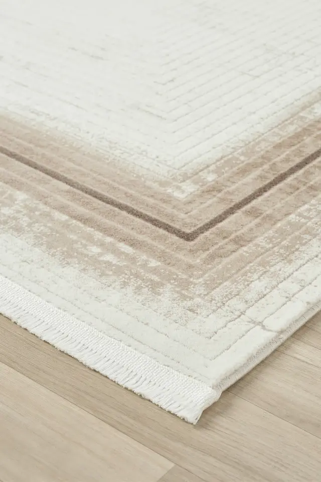 Seyran Halı Asya 526 Vizon Akrilik Çerçeveli Dokuma Taban Saçaklı Modern Şık Halı