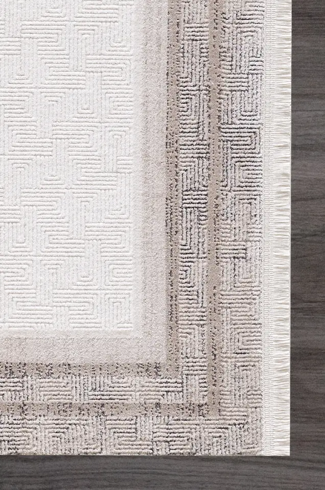 Artemis Halı Romantik 2425A Krem Bej Akrilik Modern Çerçeveli Halı 80x150