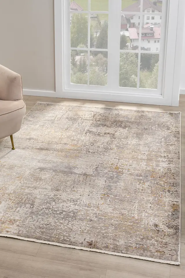 Seyran Halı Asır 252 Bej Polyester Modern Şık Yumuşak Dokulu Saçaklı Halı