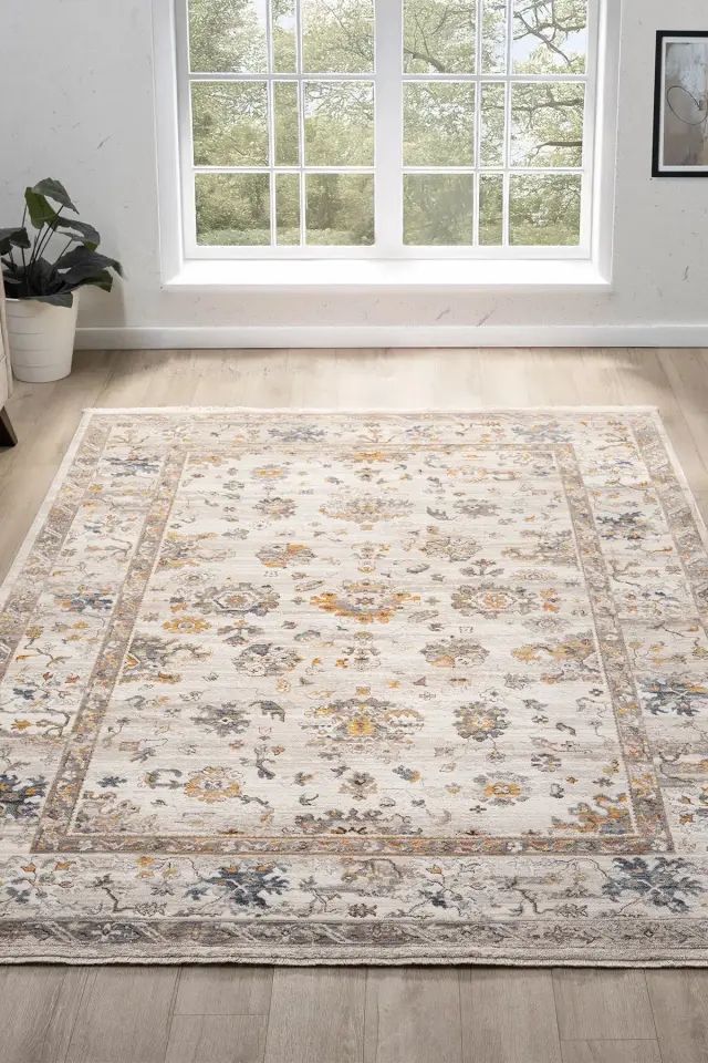 Seyran Halı Asır 253 Krem Polyester Modern Şık Yumuşak Dokulu Saçaklı Halı