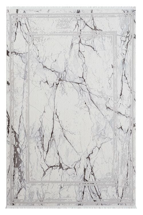 Seyran Halı Asya 529 Gri Akrilik Çerçeveli Dokuma Taban Saçaklı Modern Şık Halı