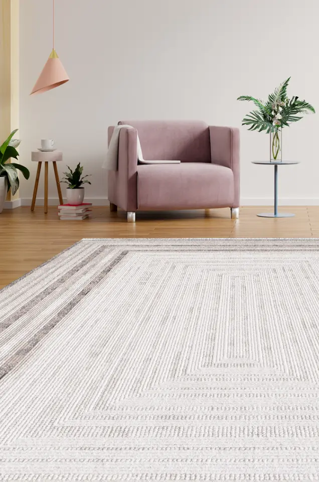 Artemis Halı Romantik 2432A Krem Bej Akrilik Modern Çerçeveli Halı