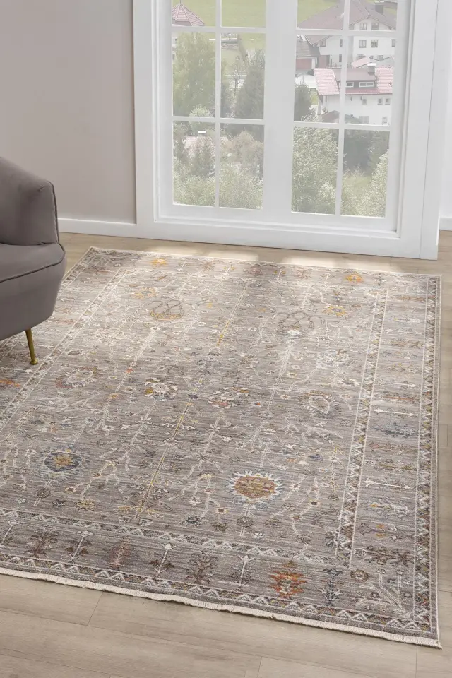 Seyran Halı Asır 255 Gri Polyester Modern Şık Yumuşak Dokulu Saçaklı Halı