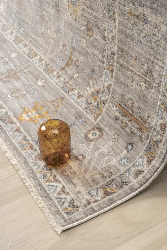 Seyran Halı Asır 255 Gri Polyester Modern Şık Yumuşak Dokulu Saçaklı Halı