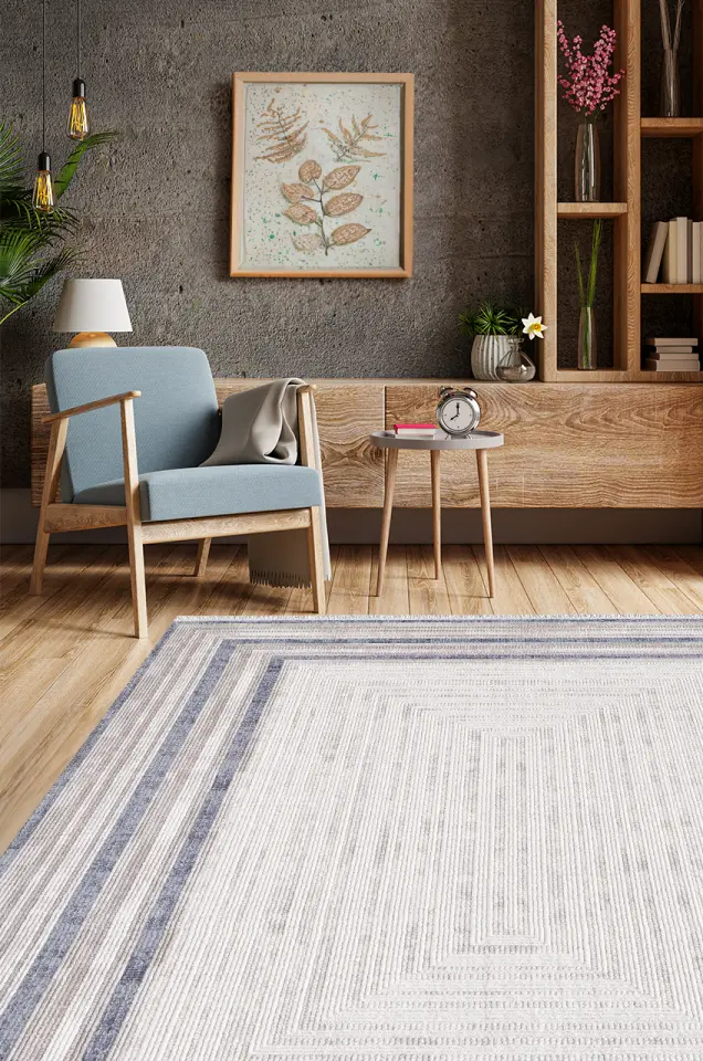 Artemis Halı Romantik 2432B Gri Mavi Akrilik Modern Çerçeveli Halı