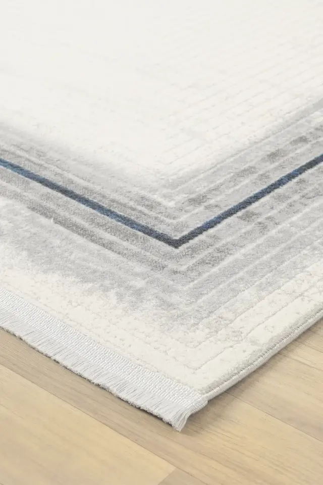 Seyran Halı Asya 530 Mavi Akrilik Çerçeveli Dokuma Taban Saçaklı Modern Şık Halı