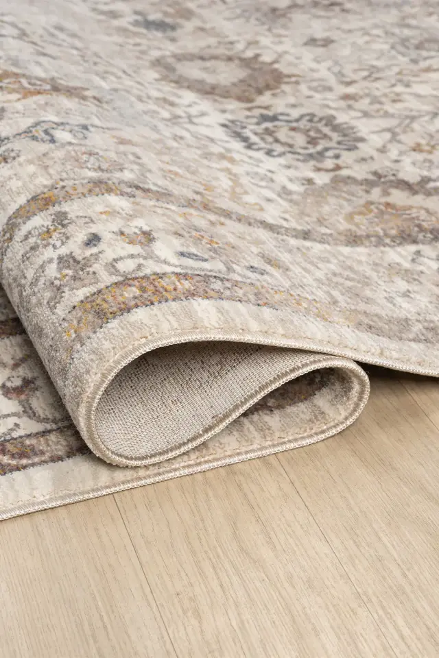 Seyran Halı Asır 256 Krem Polyester Modern Şık Yumuşak Dokulu Saçaklı Halı