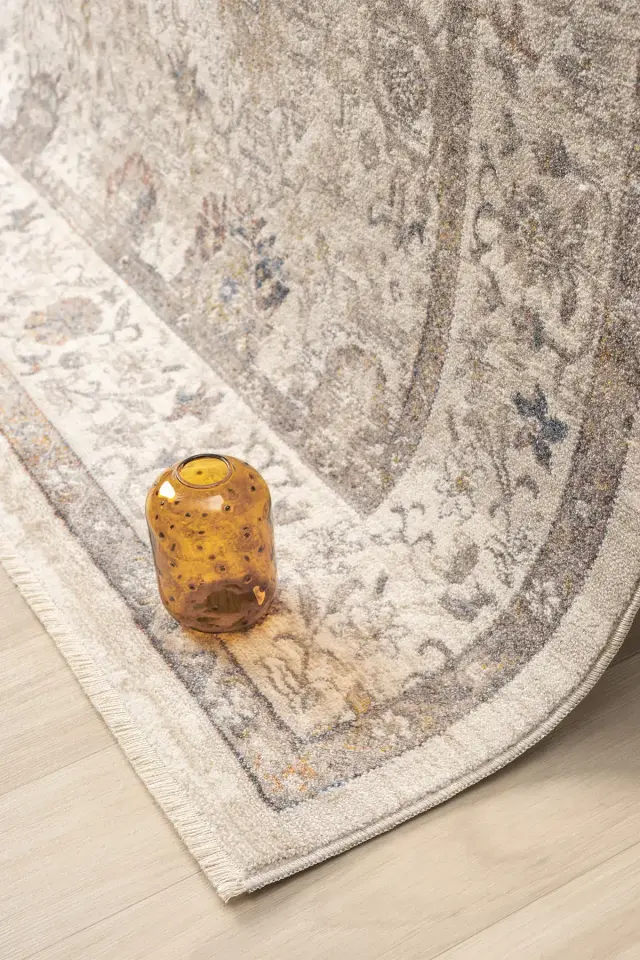 Seyran Halı Asır 256 Krem Polyester Modern Şık Yumuşak Dokulu Saçaklı Halı