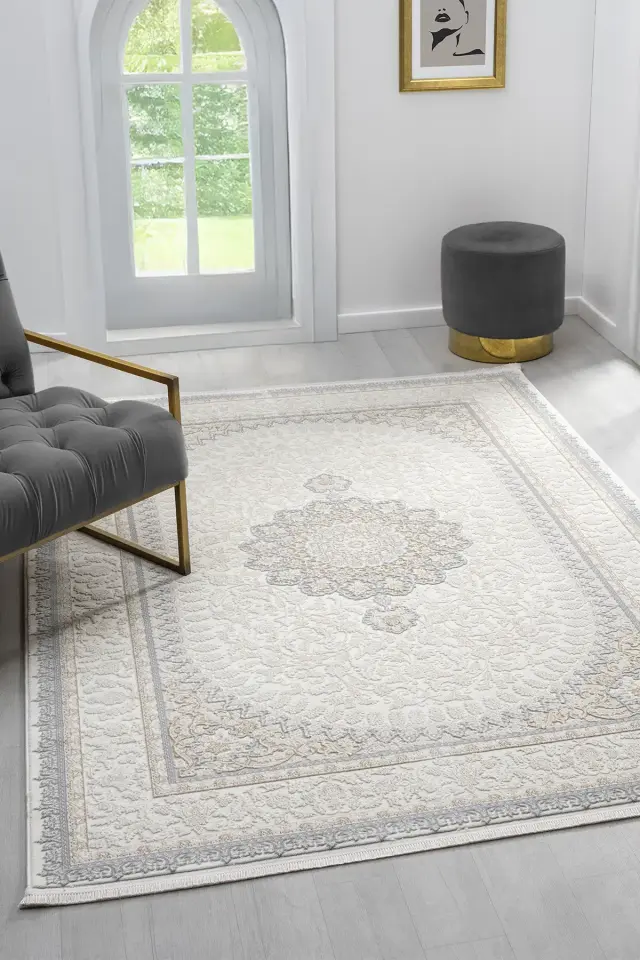 Seyran Halı Smart 12003 Gri Yumuşak Dokulu Çerçeveli Klasik Şık Halı