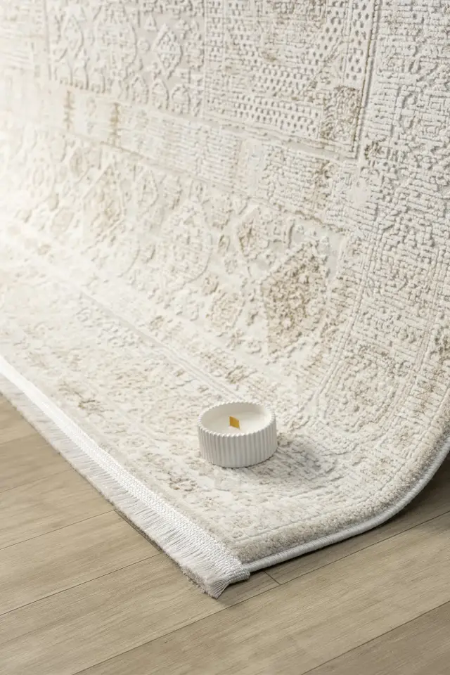 Seyran Halı Smart 12004 Bej Yumuşak Dokulu Çerçeveli Klasik Şık Halı