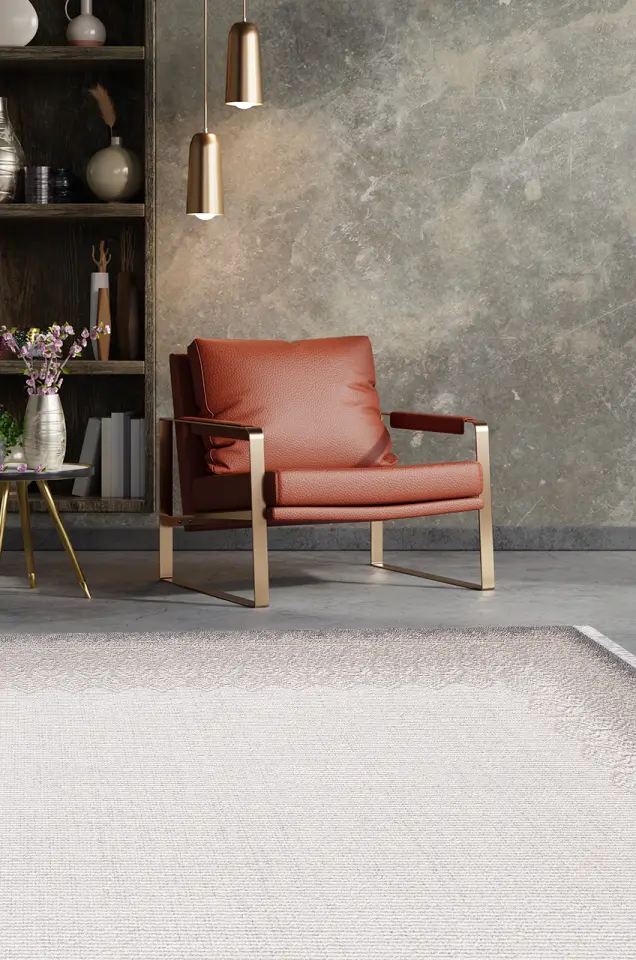 Artemis Halı Romantik 2435A Gri Bej Akrilik Modern Çerçeveli Halı