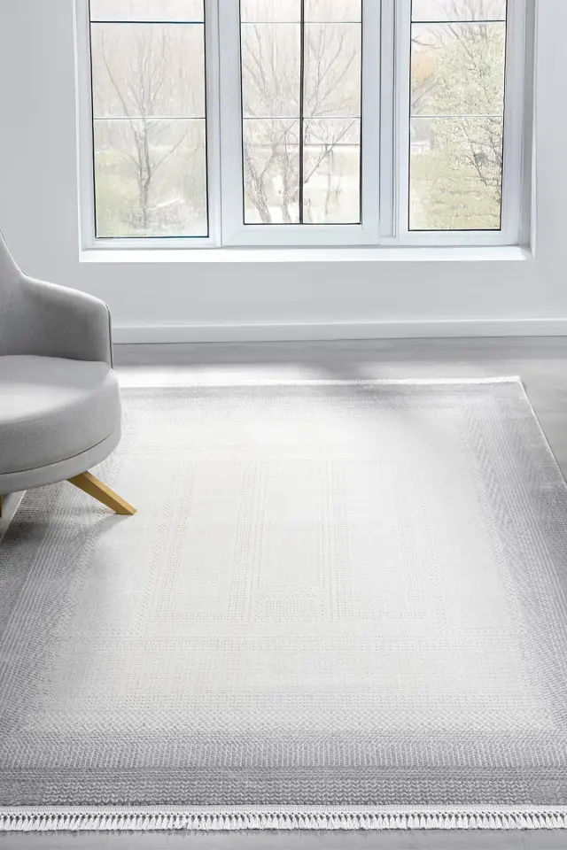 Seyran Halı Smart 12006 Gri Yumuşak Dokulu Çerçeveli Modern Şık Halı