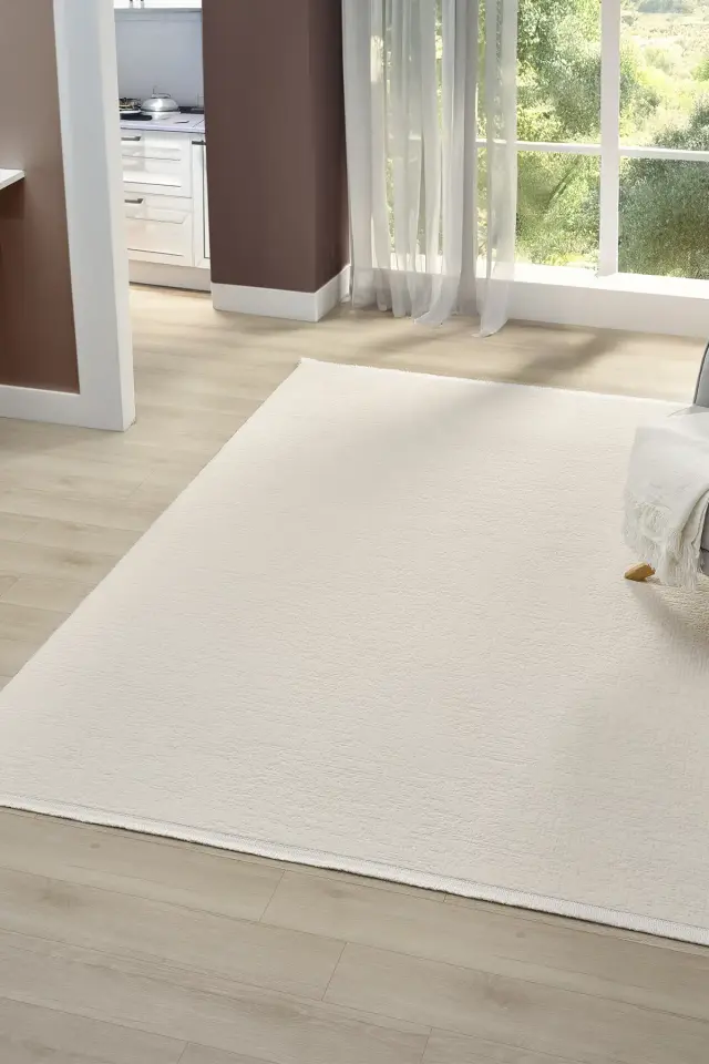 Seyran Halı İmaj 8080 Beyaz Akrilik Modern Saçaklı Dokuma Taban Halı
