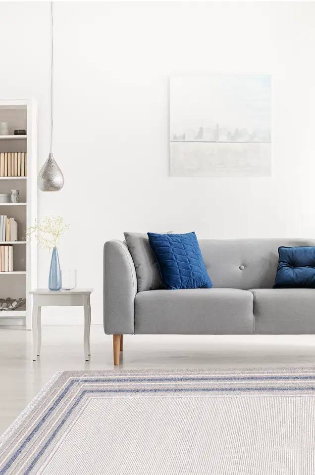 Artemis Halı Romantik 2441B Gri Mavi Akrilik Modern Çerçeveli Halı