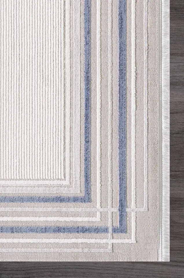 Artemis Halı Romantik 2441B Gri Mavi Akrilik Modern Çerçeveli Halı