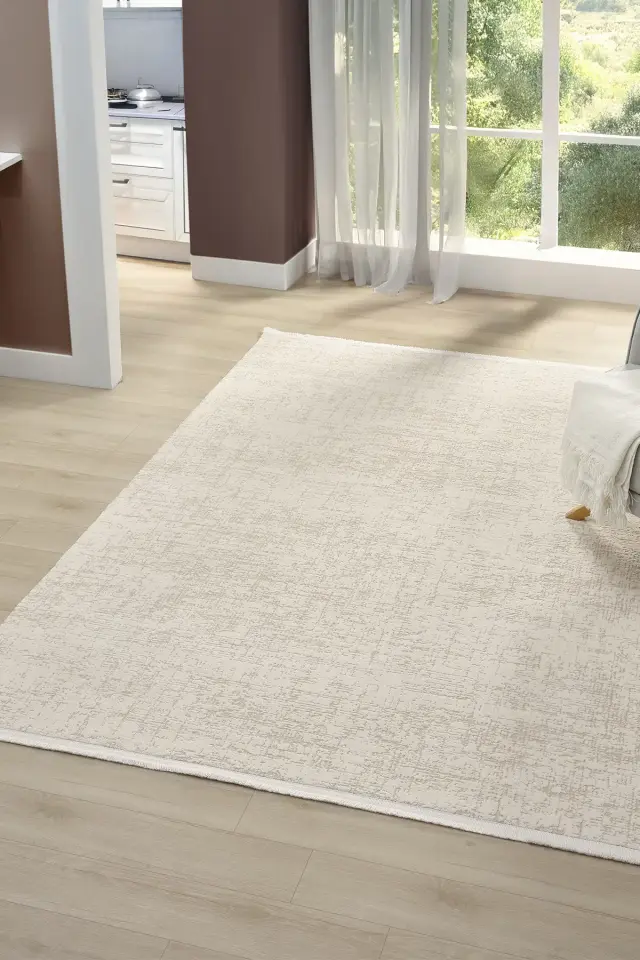 Seyran Halı İmaj 8080 Krem Akrilik Modern Saçaklı Dokuma Taban Halı
