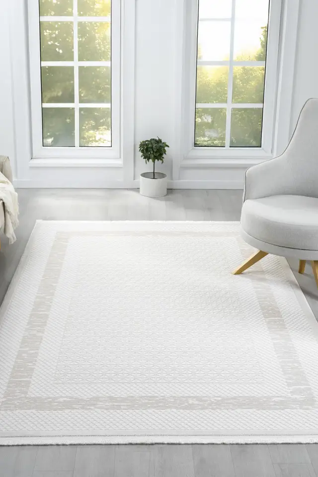 Seyran Halı Vista 5111 Bej Akrilik Çerçeveli Yüksek Kaliteli Yumuşak Dokulu Şık Halı