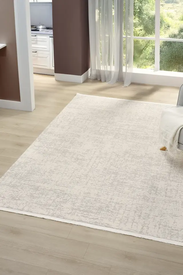 Seyran Halı İmaj 8080 Krem Gri Akrilik Modern Saçaklı Dokuma Taban Halı