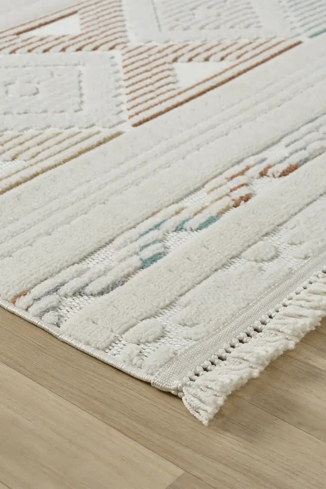 Seyran Halı Ruby 1551 Multi Beyaz Kolay Temizlenen Hav Toz Vermez Etnik Halı