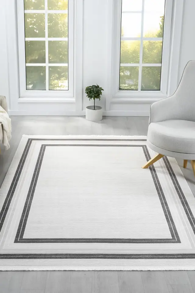 Seyran Halı Vista 5113 Antrasit Akrilik Çerçeveli Yüksek Kaliteli Yumuşak Dokulu Şık Halı