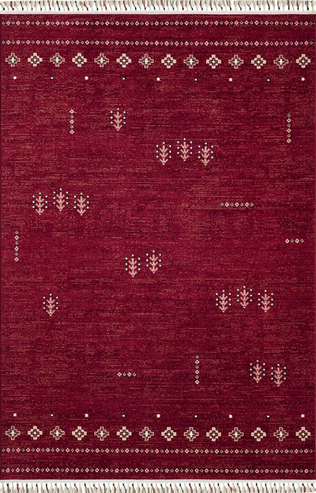 Pierre Cardin Halı History HY04A Kırmızı Etnik Desenlere Sahip Zelanda Yünü Ile Dokunan Özel Tezgah Halı