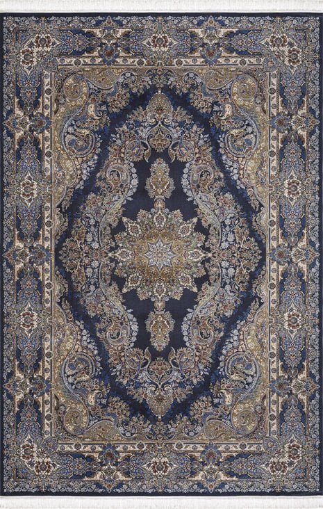 Artemis Halı Silk 5156A Kemik Lacıvert Viskon Akrilik Çerçeveli Klasik Halı