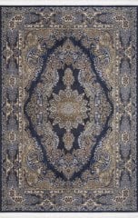 Artemis Halı Silk 5156A Kemik Lacıvert Viskon Çerçeveli Klasik Oturma Odası ve Salon Halısı