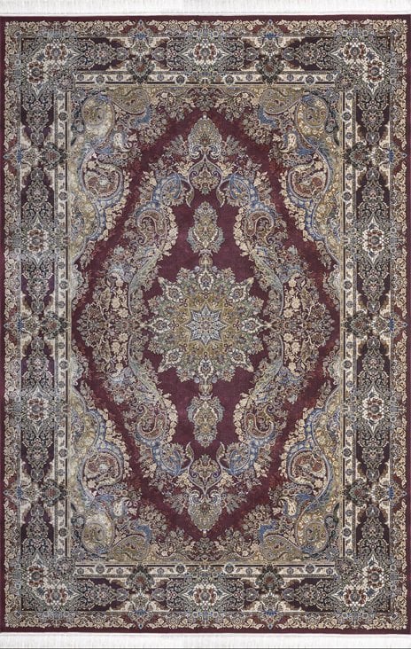 Artemis Halı Silk 5156B Kemik Bordo Viskon Çerçeveli Klasik Oturma Odası ve Salon Halısı