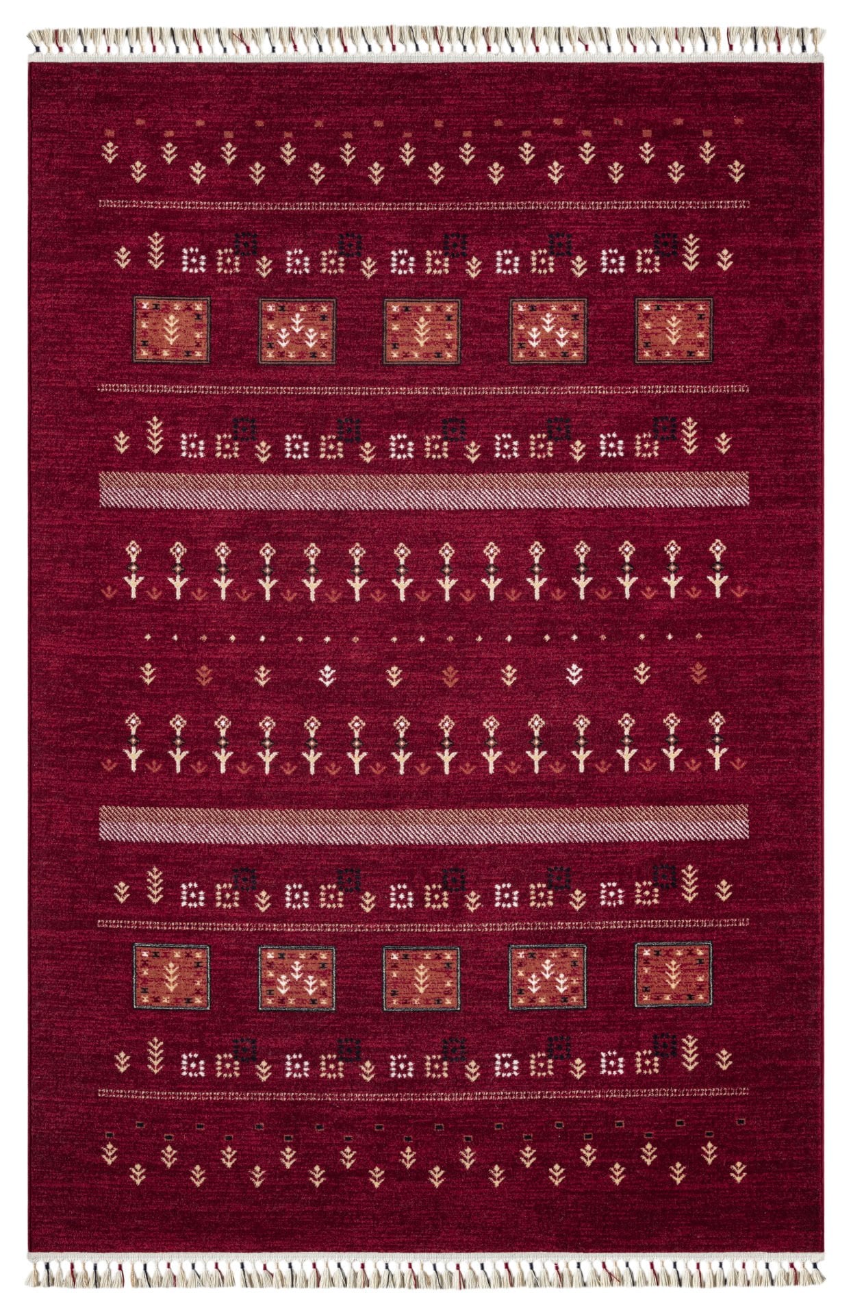 Pierre Cardin Halı History HY06A Kırmızı Etnik Desen Zelanda Yünü Ile Dokunan Tezgah Halı