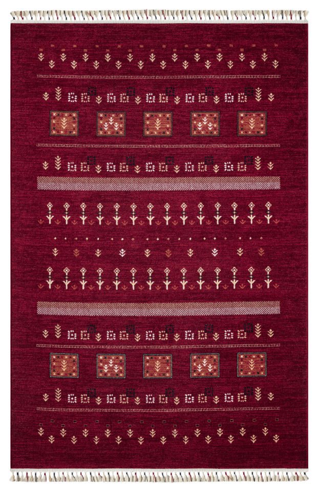 Pierre Cardin Halı History HY06A Kırmızı Etnik Desenlere Sahip Zelanda Yünü Ile Dokunan Özel Tezgah Halı