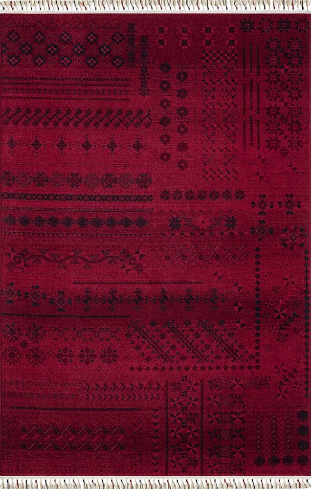 Pierre Cardin Halı History HY08A Kırmızı Etnik Desen Zelanda Yünü Ile Dokunan Tezgah Halı