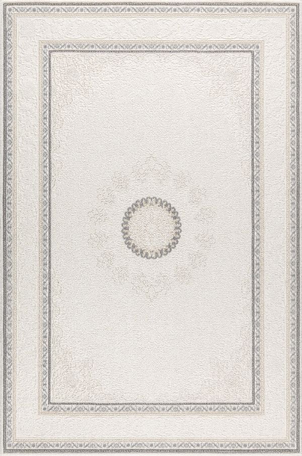 Sanat Halı Hera 3587 Gri Beyaz Polyester Yüksek Kaliteli Modern Halı