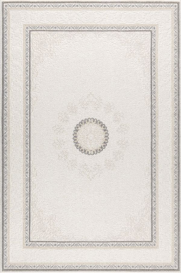 Sanat Halı Hera 3587 Gri Beyaz Polyester Yüksek Kaliteli Modern Halı