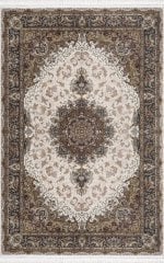 Artemis Halı Silk 5158A Lacivert Kemik Viskon Çerçeveli Klasik Oturma Odası ve Salon Halısı