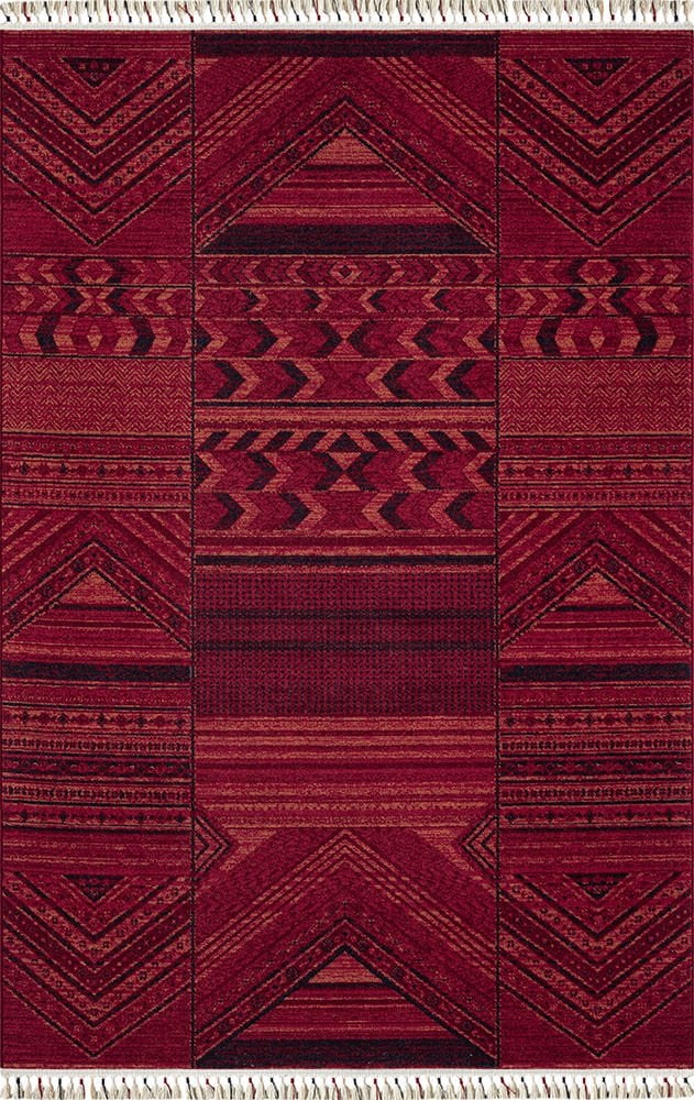 Pierre Cardin Halı History HY09A Kırmızı Etnik Desen Zelanda Yünü Ile Dokunan Tezgah Halı