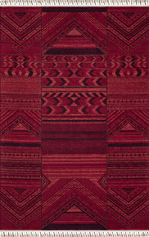 Pierre Cardin Halı History HY09A Kırmızı Etnik Desen Zelanda Yünü Ile Dokunan Tezgah Halı