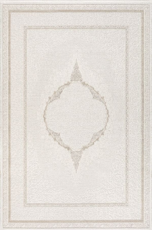 Sanat Halı Hera 3588 Beyaz Bej Polyester Yüksek Kaliteli Modern Halı