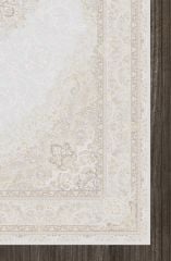 Artemis Halı Palace 8022A Krem Vizon Viskon Akrilik Çerçeveli Motifli Klasik Salon Halısı