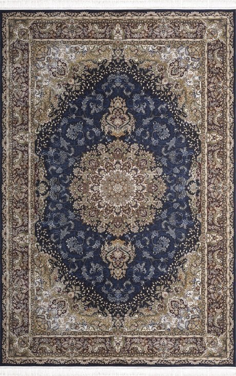 Artemis Halı Silk 5158C Kemik Lacıvert Viskon Çerçeveli Klasik Oturma Odası ve Salon Halısı