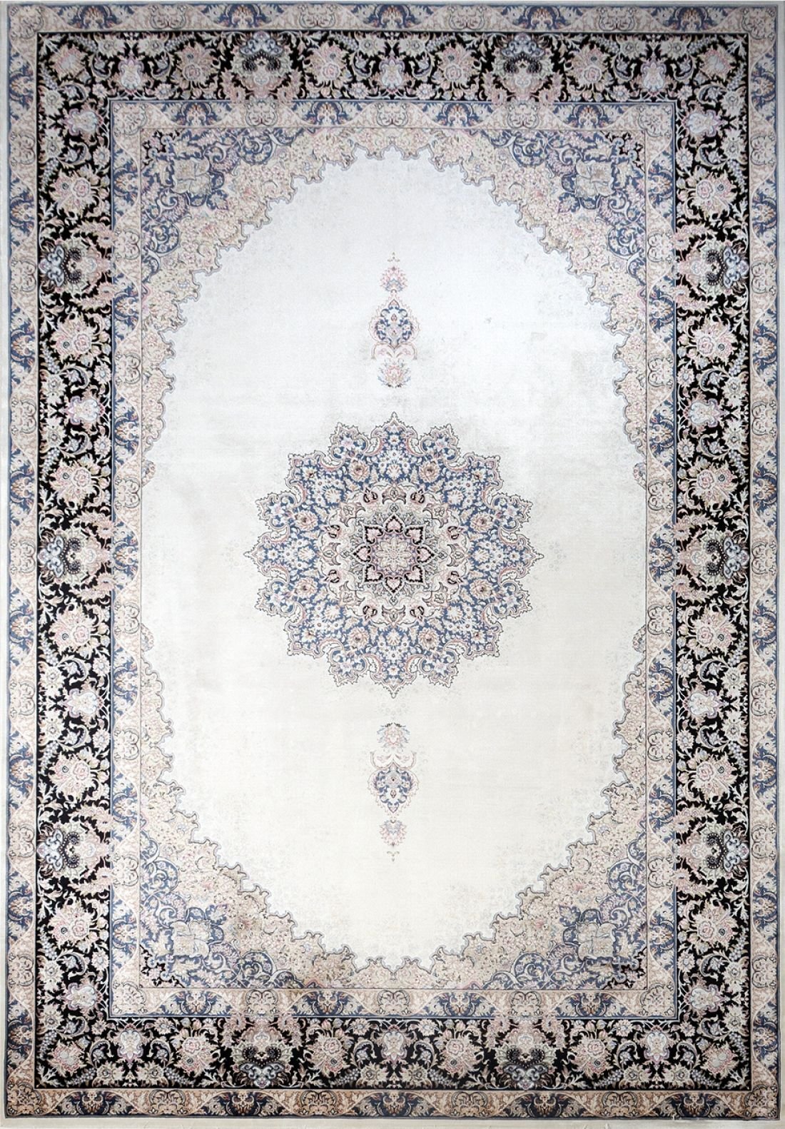 Nexus Halı Ferimah 39857B Krem Modal İplik Saçaklı Klasik Çerçeveli Halı