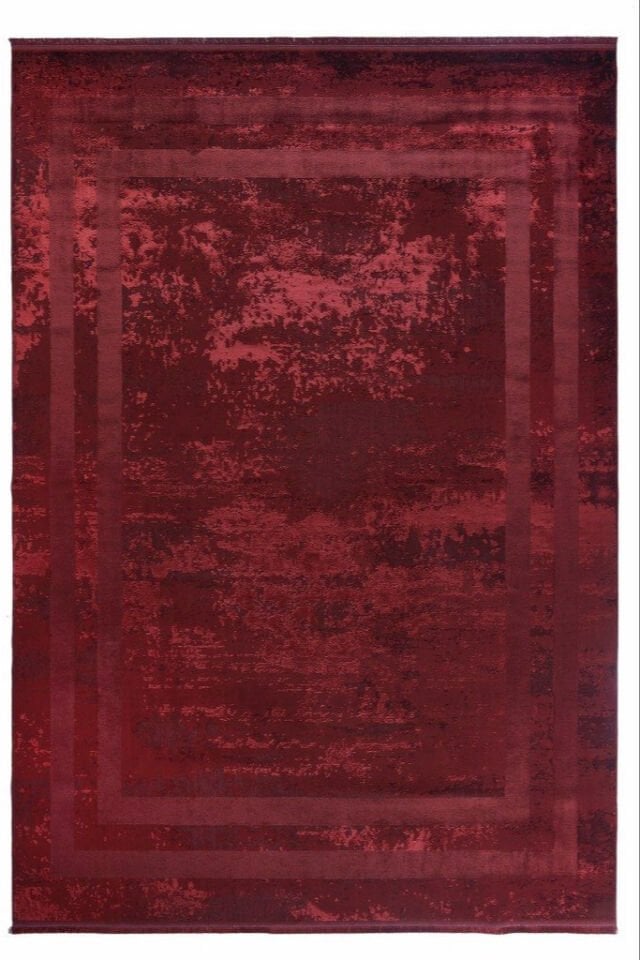 Louis Casa Line Kırmızı Polyester Modern Çerçeveli Saçaklı Şık Halı