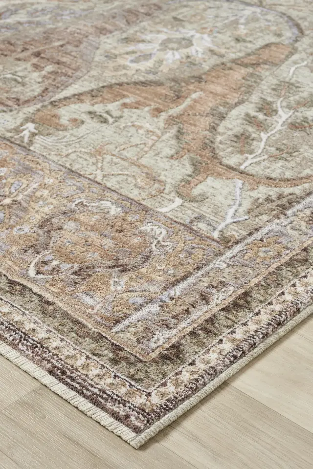 Seyran Halı Monde Bej 800 Etnik Desen Dokuma Taban Polyester Klasik Şık Halı